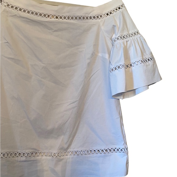 Michael Kors Embroidered White Off the Shoulder Blouse with Eyelet Detail - Picture 6 of 14